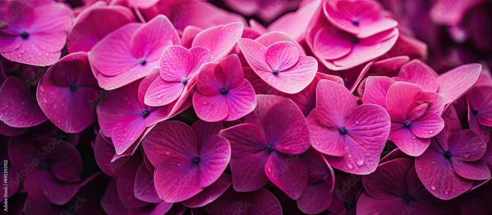 Close Up Hot Pink Big Hortensia Fresh Flowers on Blur Background. Creative banner. Copyspace image Close Up Hot Pink Big Hortensia Fresh Flowers on Blur Background. Creative banner. Copyspace image