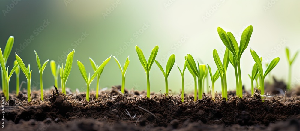 Sprouts of young wheat plants in the natural environment close ups. Creative banner. Copyspace image