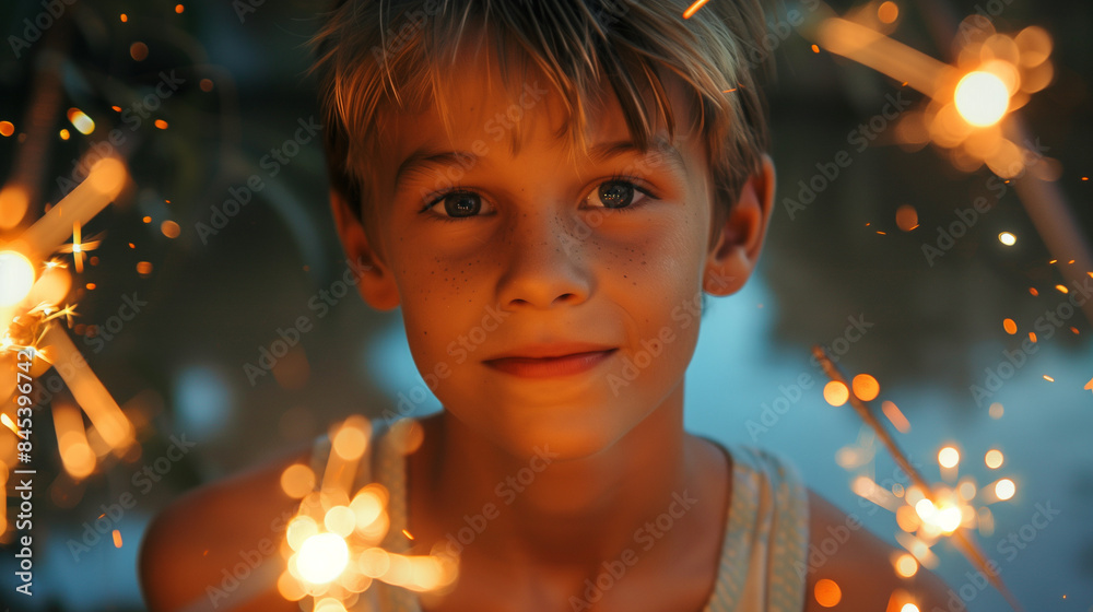 boy with sparklers in the night boy with sparklers in the night