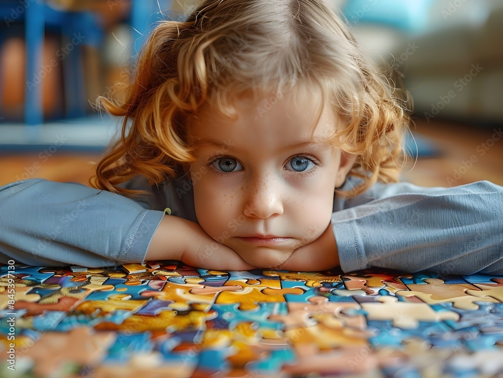 Intensely Focused Child Solving Puzzle Expressing Emotions of and Curiosity Intensely Focused Child Solving Puzzle Expressing Emotions of and Curiosity
