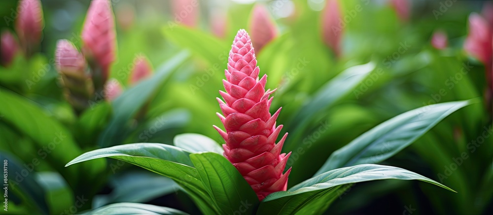 Crape ginger Malay ginger Spiral Flag Wild ginger Indian Head Ginger Costus speciosus Cheilocostus speciosus. Creative banner. Copyspace image Crape ginger Malay ginger Spiral Flag Wild ginger Indian Head Ginger Costus speciosus Cheilocostus speciosus. Creative banner. Copyspace image