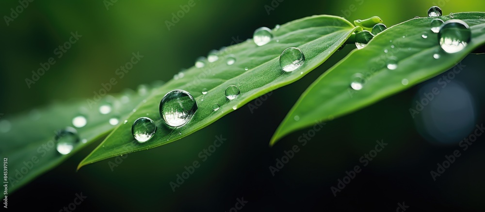 freshness water drop on dark green leave in nature garden background. Creative banner. Copyspace image freshness water drop on dark green leave in nature garden background. Creative banner. Copyspace image