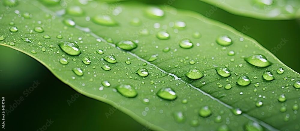 fresh green leaf edge view with little drops. Creative banner. Copyspace image fresh green leaf edge view with little drops. Creative banner. Copyspace image