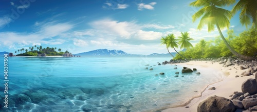 Tropical and Beach Island Landscape Beautiful View. Creative banner. Copyspace image