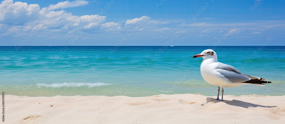 Fototapeta premium Seagull on the beach. Creative banner. Copyspace image