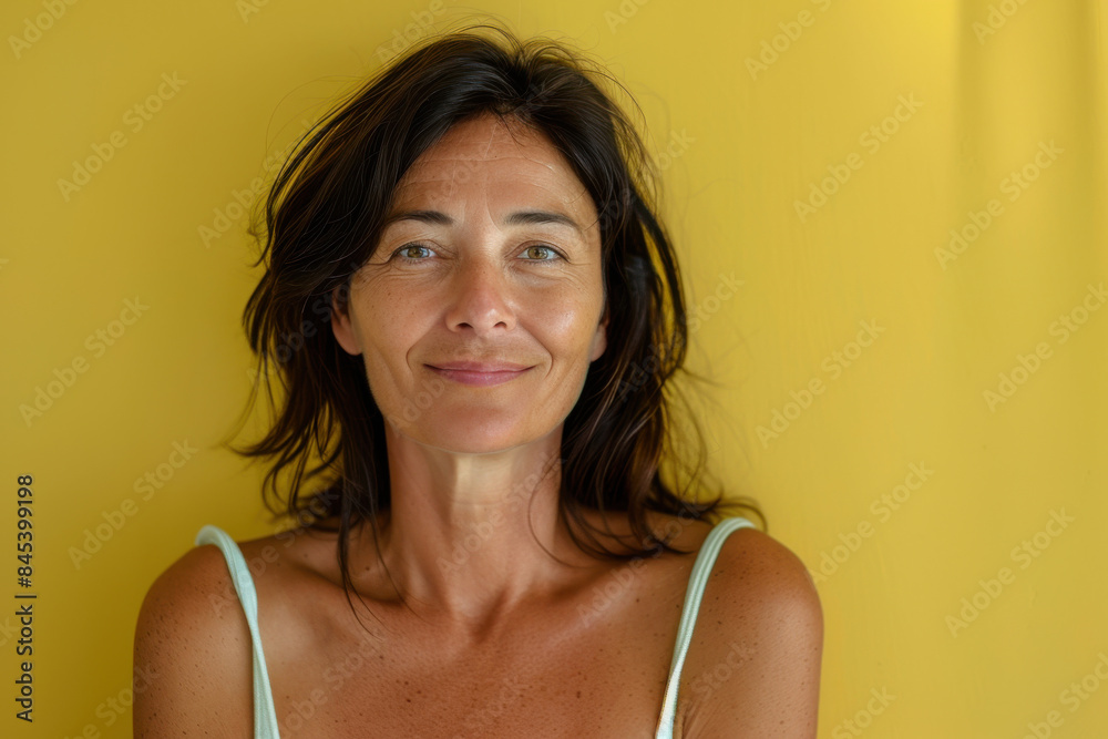 A close up portrait of a woman with a subtle smile A close up portrait of a woman with a subtle smile