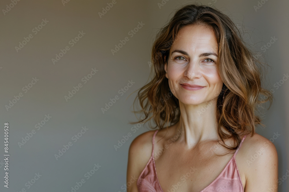 A close up portrait of a woman with a subtle smile A close up portrait of a woman with a subtle smile