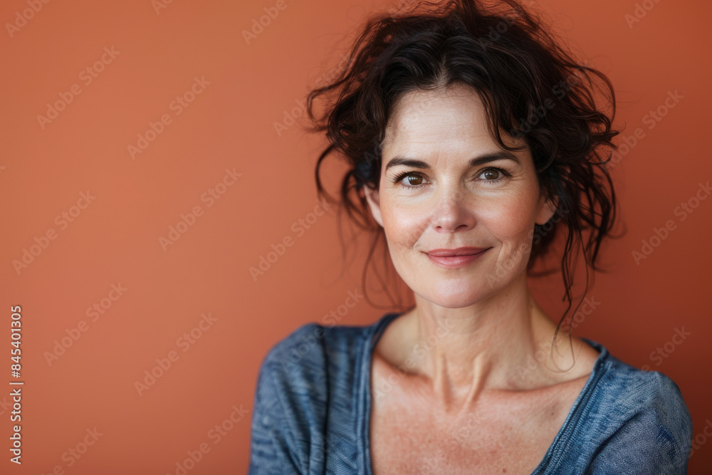 A close up portrait of a woman with a subtle smile A close up portrait of a woman with a subtle smile