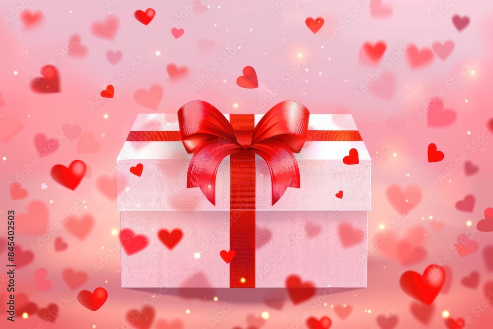 Gradient background with red gift box and ribbons. Festive concept. Gradient background with red gift box and ribbons. Festive concept.
