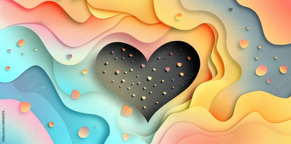 Paper Cut Heart Shape on Colorful Gradation Background for Valentine's Day Paper Cut Heart Shape on Colorful Gradation Background for Valentine's Day