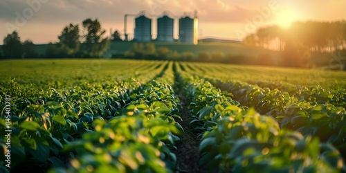 Biofuel plant in natural fields demonstrating sustainable bioenergy production and agriculture. Concept Sustainable Agriculture, Bioenergy Production, Renewable Energy, Plant-based Fuel