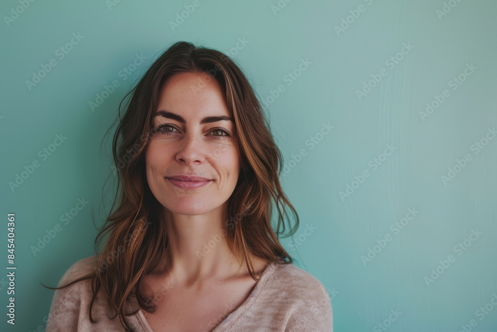 A close up portrait of a woman with a subtle smile A close up portrait of a woman with a subtle smile