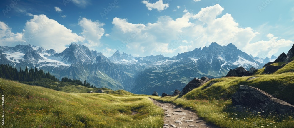 View at the mountains while hiking. Creative banner. Copyspace image