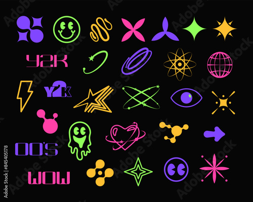 Set of y2k futuristic acid neon icons