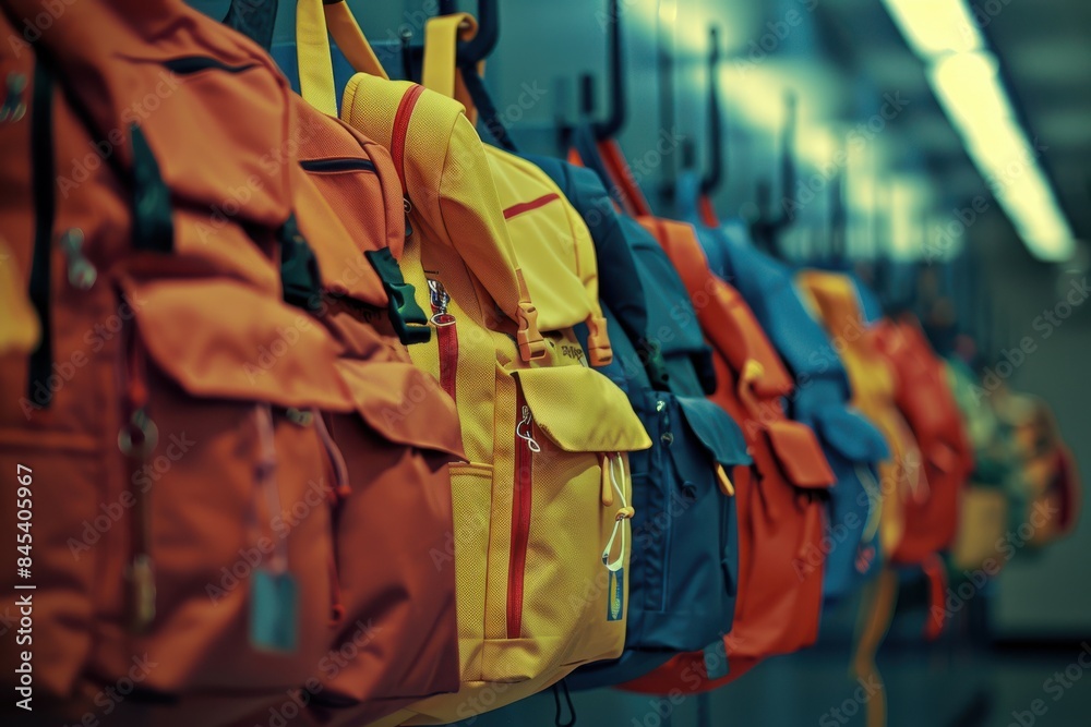 A row of colorful backpacks hanging on hooks in a school hallway, symbolizing preparation and the start of a new school day.
A row of colorful backpacks hanging on hooks in a school hallway, symbolizing preparation and the start of a new school day.
