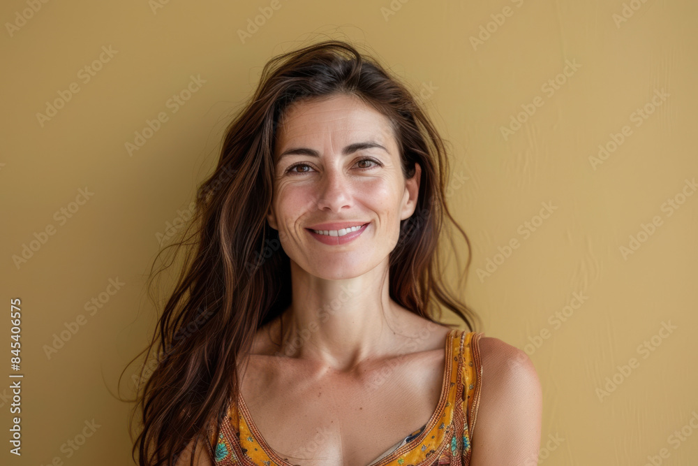 A close up portrait of a woman with a subtle smile A close up portrait of a woman with a subtle smile