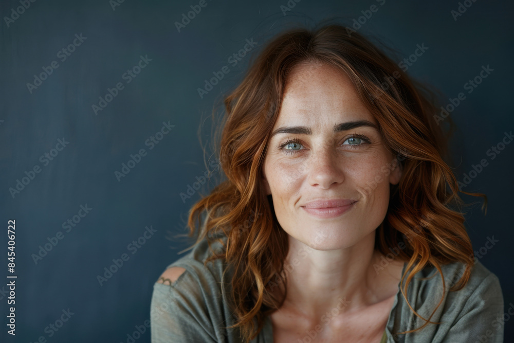 A close up portrait of a woman with a subtle smile A close up portrait of a woman with a subtle smile