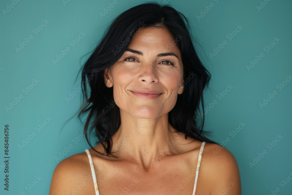 A close up portrait of a woman with a subtle smile A close up portrait of a woman with a subtle smile