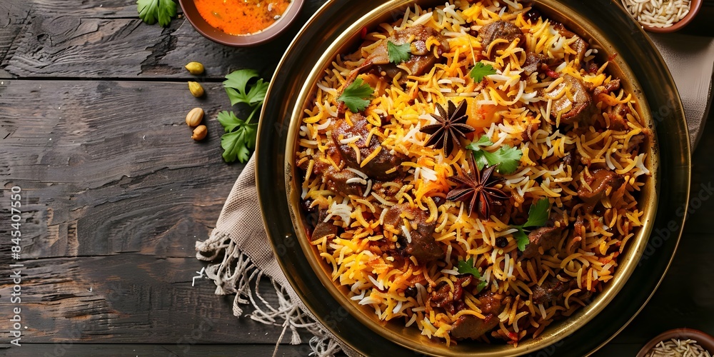Spicy Indian biryani varieties with basmati rice meat and curry