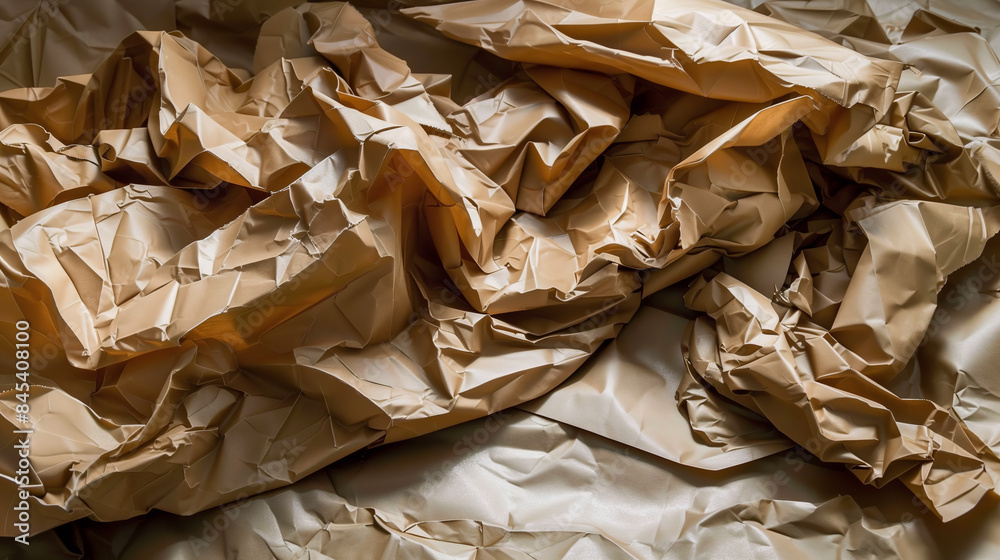 A close-up of crumpled brown paper, showcasing intricate folds and creases. The texture highlights the paper's delicate yet sturdy nature, creating a visually interesting abstract pattern.
A close-up of crumpled brown paper, showcasing intricate folds and creases. The texture highlights the paper's delicate yet sturdy nature, creating a visually interesting abstract pattern.