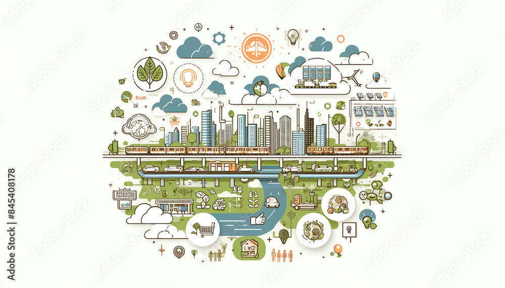 Illustration of Eco-Friendly Urban Infrastructure and Sustainability
