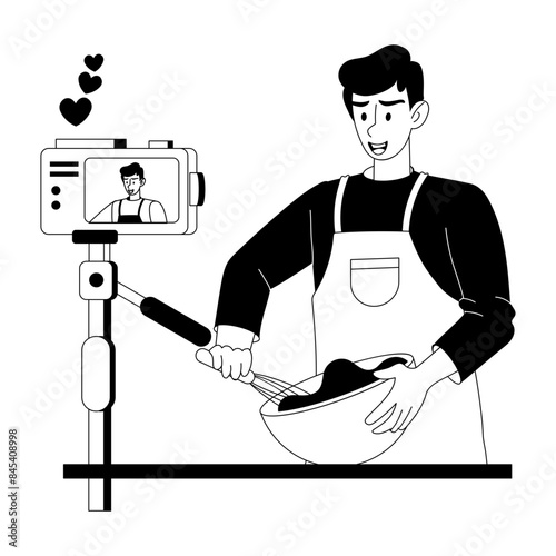 Scalable glyph illustration of recording food vlog 