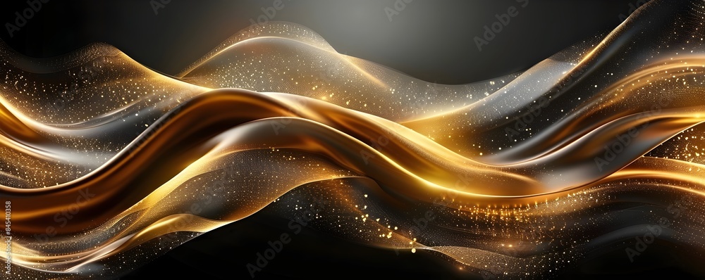 Captivating Golden Waves on Sleek Black Background for Corporate Brochures