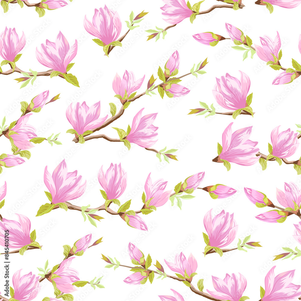 White background with magnolia flowers.Vector seamless pattern with magnolia flowers on a white background. White background with magnolia flowers.Vector seamless pattern with magnolia flowers on a white background.