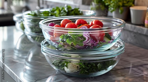 The glass food storage containers are made of high-quality borosilicate glass, which is durable and resistant to thermal shock photo