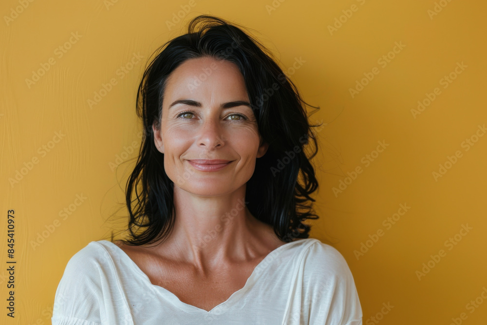 A close up portrait of a woman with a subtle smile A close up portrait of a woman with a subtle smile