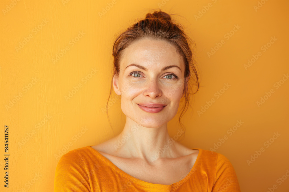 A close up portrait of a woman with a subtle smile A close up portrait of a woman with a subtle smile