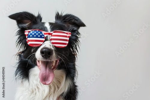 Independence day 4th of july happy border collie dog. Isolated on white background. © Imtiaz