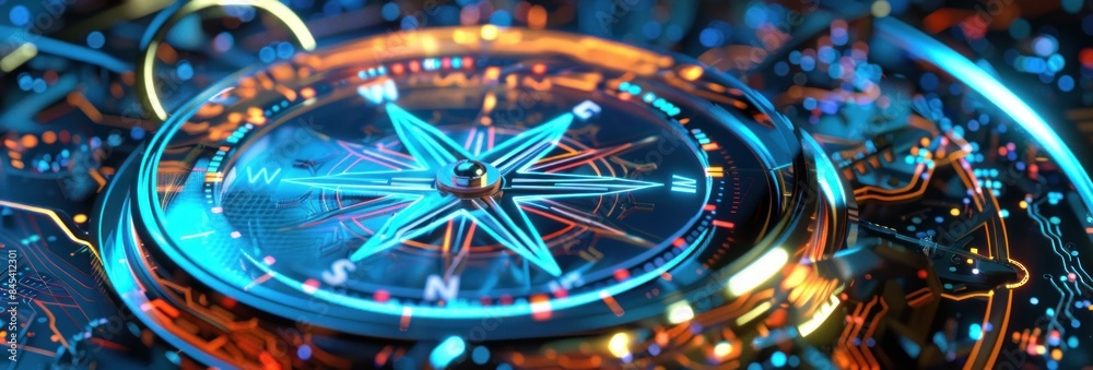 custom made wallpaper toronto digitalDigital data streams integrated into a high-tech compass, symbolizing innovation and precision in futuristic navigation systems.