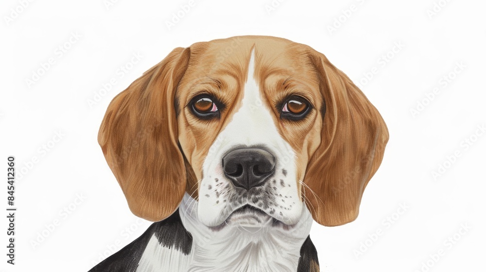 Cute front facing head shot portait drawing of a beagle dog. Cute front facing head shot portait drawing of a beagle dog.