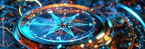 Wallpaper Mural Digital data streams integrated into a high-tech compass, symbolizing innovation and precision in futuristic navigation systems. Torontodigital.ca
