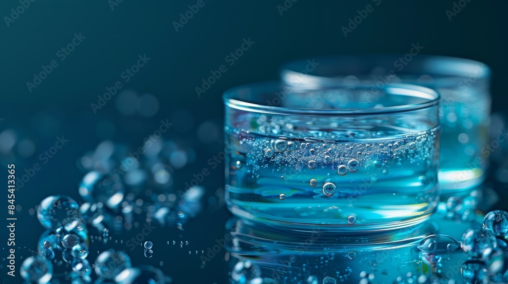 Macro image of crystal clear glasses filled with water and visible bubbles, reflecting a sense of purity and freshness Macro image of crystal clear glasses filled with water and visible bubbles, reflecting a sense of purity and freshness