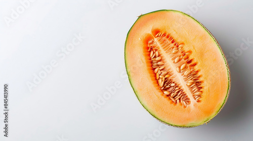 Cantaloupe melon on white background. Top view with copy space. Summer food concept.