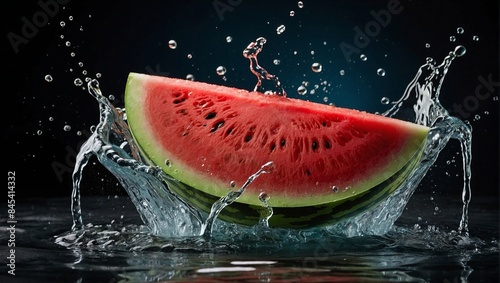 High speed  photography of watermelon falling into the water with splash