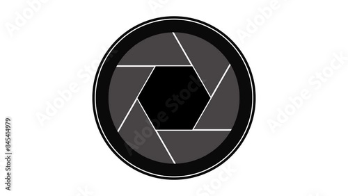 Digital animation of camera shutter or aperture opening and closing 4k. Transitions or intro or outro. Diaphragm blades of the fixed lens