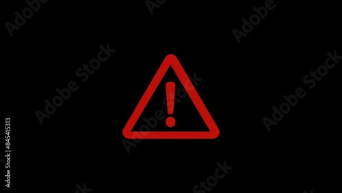 Blinking red triangle Warning symbol loop animation footage on transparent background. 2d 4k video, Alert warning sign, Danger, cyber attack and computer security