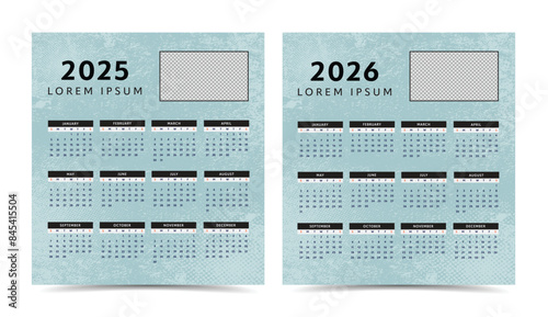 calendar 2025 and 2026 layout with photo frame copy space