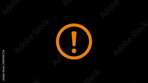 Blinking Yellow circular Warning symbol loop animation footage on transparent background. 2d 4k video, Alert warning sign, Danger, cyber attack and computer security