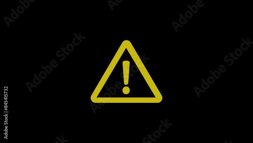 Blinking Yellow triangle Warning symbol loop animation footage on transparent background. 2d 4k video, Alert warning sign, Danger, cyber attack and computer security