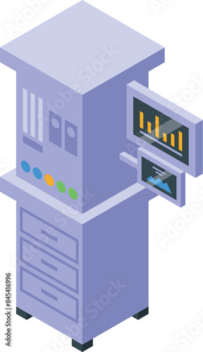 Isometric icon of a medical ventilator showing vital signs information on its screen