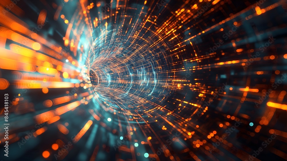 Obraz premium 4. Envision a captivating modern digital abstract 3D background, showcasing a fusion of technological elements and abstract shapes, symbolizing the transformative power of digital storages and