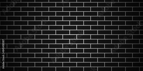 Texture of a black painted brick wall as a background or wallpaper. black brick wall with vignette. Panorama of Black brick stone wall seamless background and texture