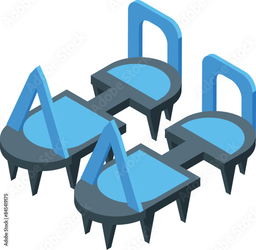 Blue and grey shoe ice cleats isometric icon, providing traction and safety during winter activities