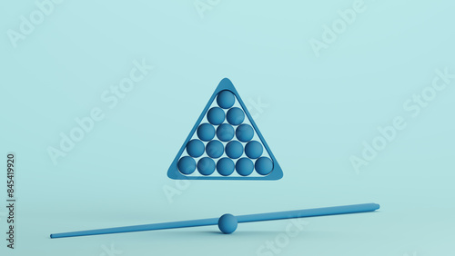 Blue pool cue balls rack sports equipment soft tones pale background 3d illustration render digital rendering photo