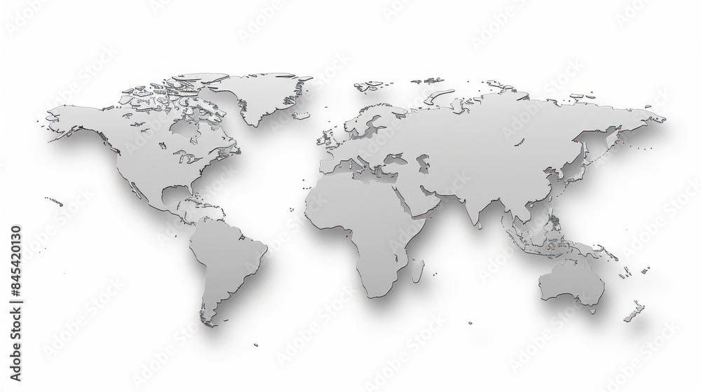 World Map Highlighting Continents and Countries on a White Background - Generative ai World Map Highlighting Continents and Countries on a White Background - Generative ai