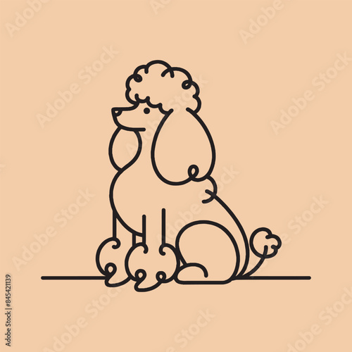 Poodle dog. One line art. simple vector outline illustration. Logo, emblem, print, hand drawn